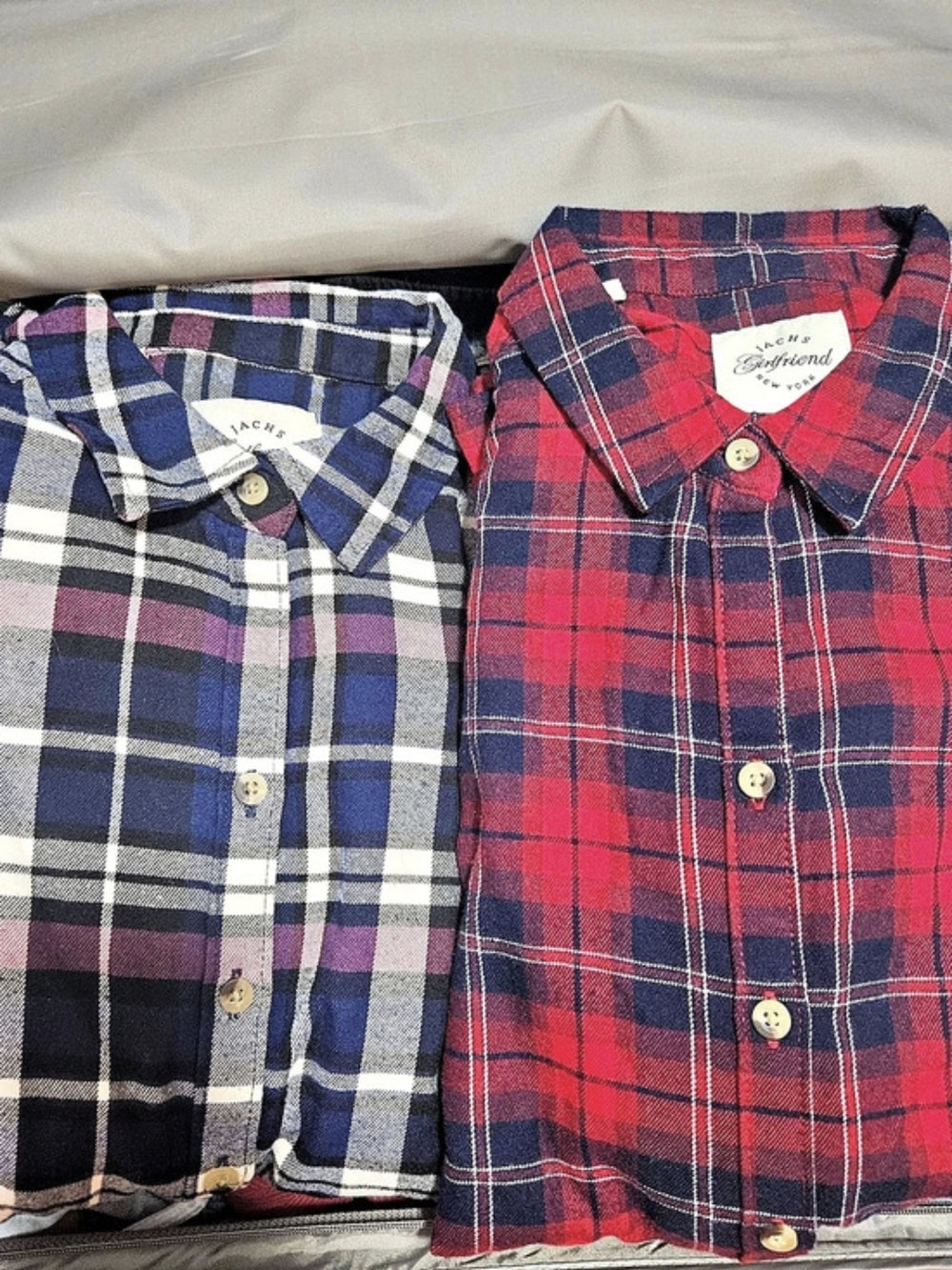 JACHS Girlfriend Plaid Flannel Shirts Size S – Set of 2